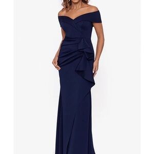 Xscape Navy Off-Shoulder Wedding Dress